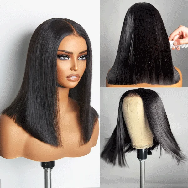 1 SEC INSTALL WIG | Deep Middle Part Blunt Cut Bob Glueless 2x6 Closure Invisible HD Lace Wig