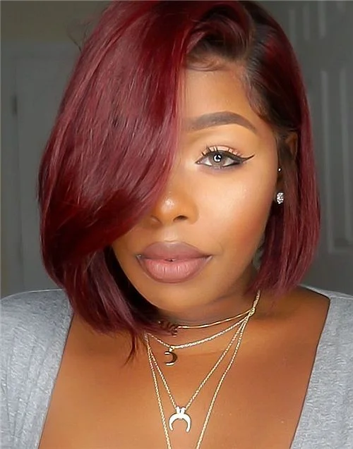 12 Inch Burgundy Bob Wig HD Lace Wear & Go Glueless Closure Wig - CLB011