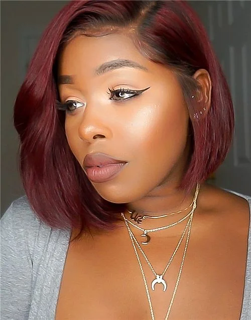 12 Inch Burgundy Bob Wig HD Lace Wear & Go Glueless Closure Wig - CLB011