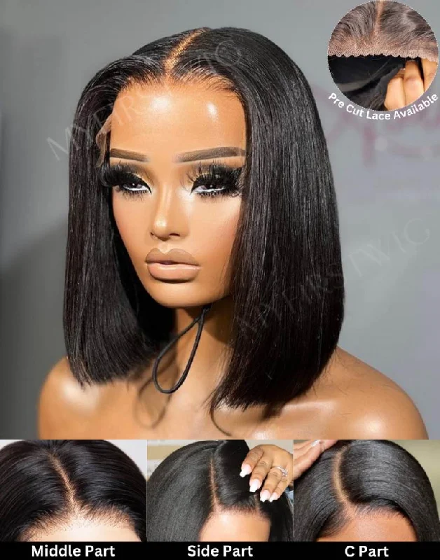 12 Inch Natural Black Bob Wig HD Lace Wear & Go Glueless Wig - CLB002