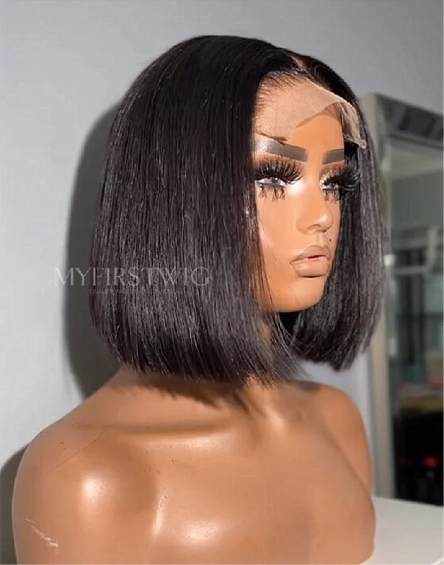 12 Inch Natural Black Bob Wig HD Lace Wear & Go Glueless Wig - CLB002