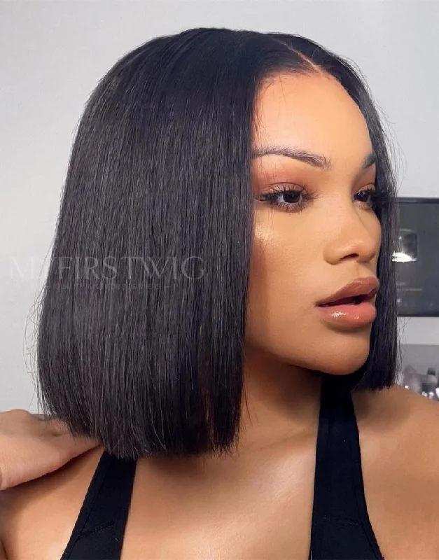 12 Inch Natural Black Bob Wig HD Lace Wear & Go Glueless Wig - CLB002