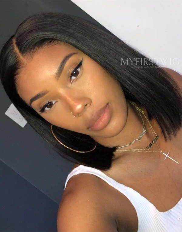 12 Inch Natural Black Bob Wig HD Lace Wear & Go Glueless Wig - CLB002