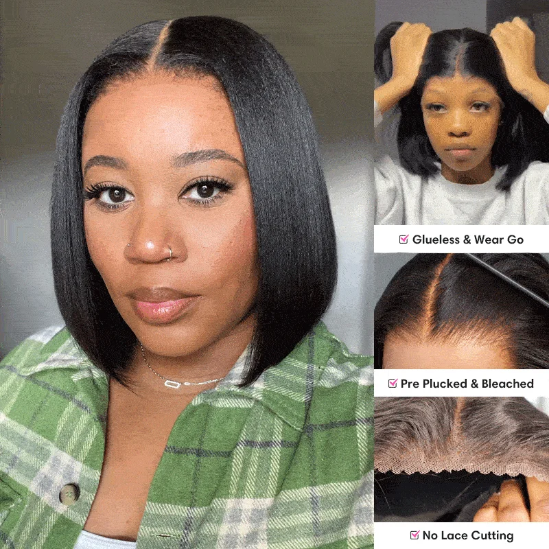 12 Inch Yaki Texture Bob Wig HD Lace Wear & Go Glueless Closure Wig - CLB003