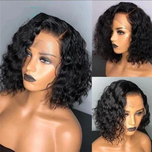 Megalook 13x4 Bob Wigs Deep Wave Curly Virgin Human Hair Lace Frontal Wigs