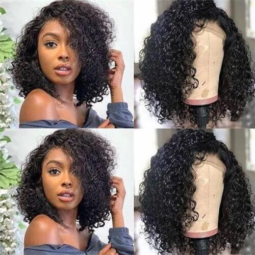 Megalook 13x4 Bob Wigs Deep Wave Curly Virgin Human Hair Lace Frontal Wigs