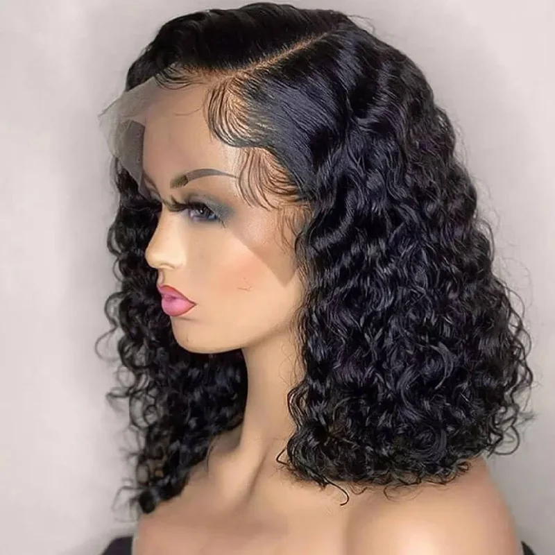 13x4 Invisible HD Lace Front Curly Bob Wig Pre Plucked Natural Hairline Glueless Lace Front Wigs-Geeta Hair