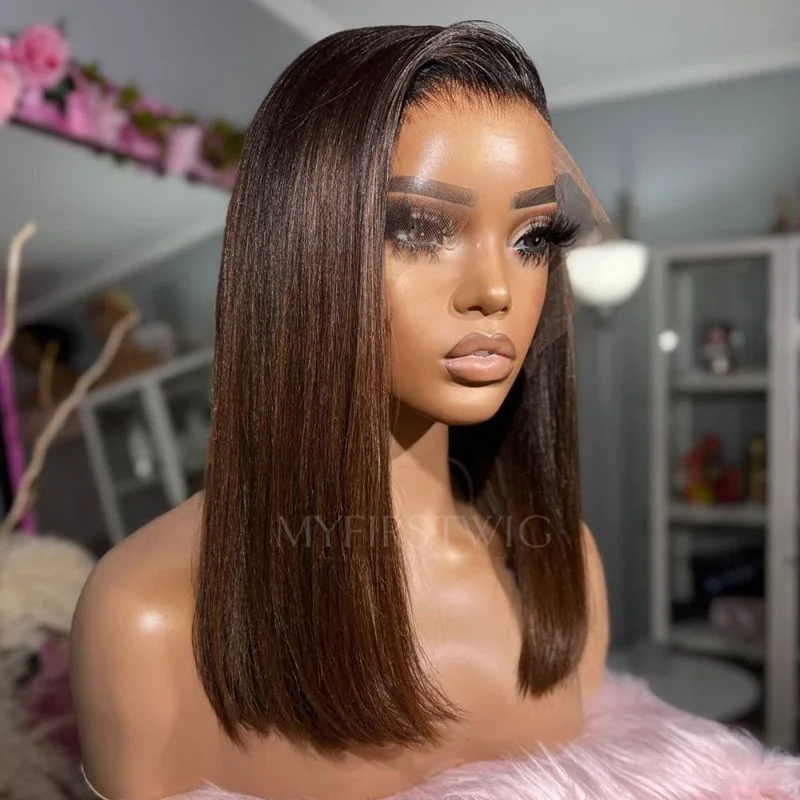 14-16 Inch Ombre Brown Long Bob HD Lace Wear & Go Glueless Wig - CLB020