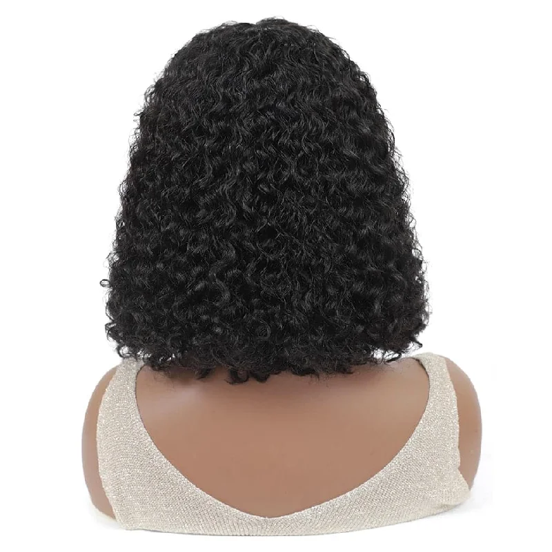 14 Inch Kinky Curly Short Bob Human Hair With Straight Bangs None Lace