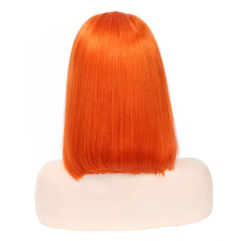 Orange Short Bob Colored Wigs For Girls HD Lace Front Human Hair Wigs 180 Density