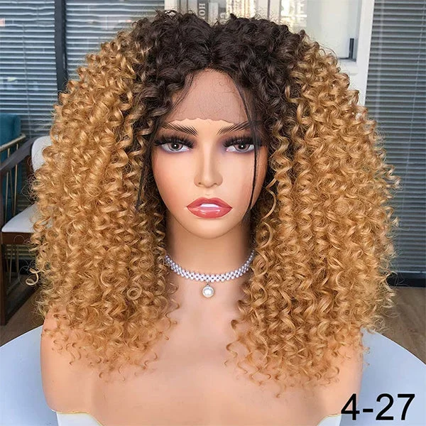 1B/27 Honey Blonde Bouncy Curly Short Bob 13x1x4 T Part Lace Front Wigs for Women 180% Density