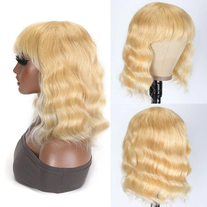 613 Blonde Body Wave Bob Full Machine Made None Lace Wigs For Women 10-16 Inches