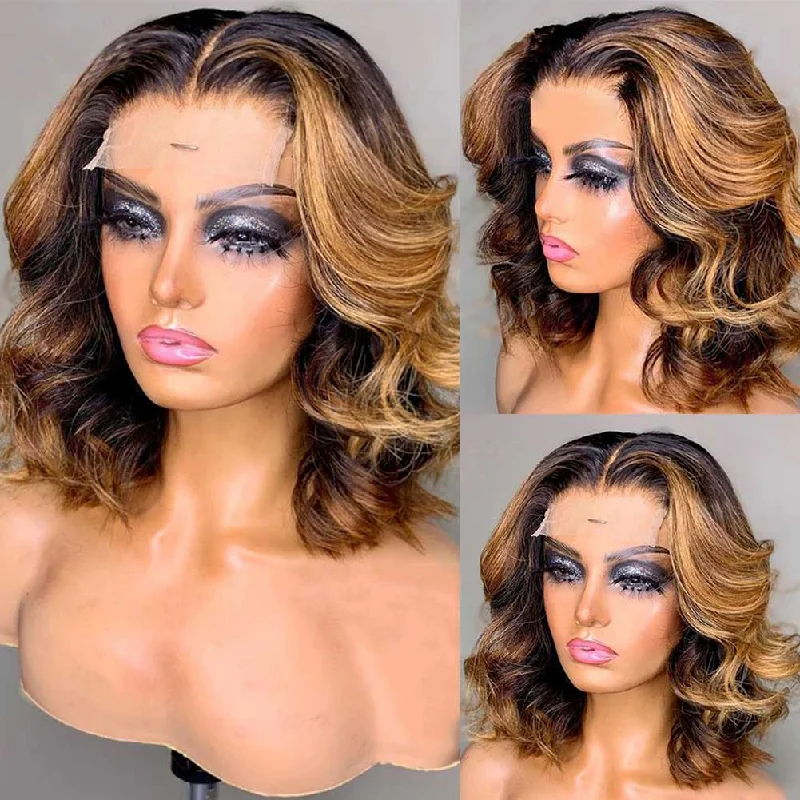 Alyssa | Highlight Blonde Preplucked Virgin Human Hair Wavy Bob Lace Wig