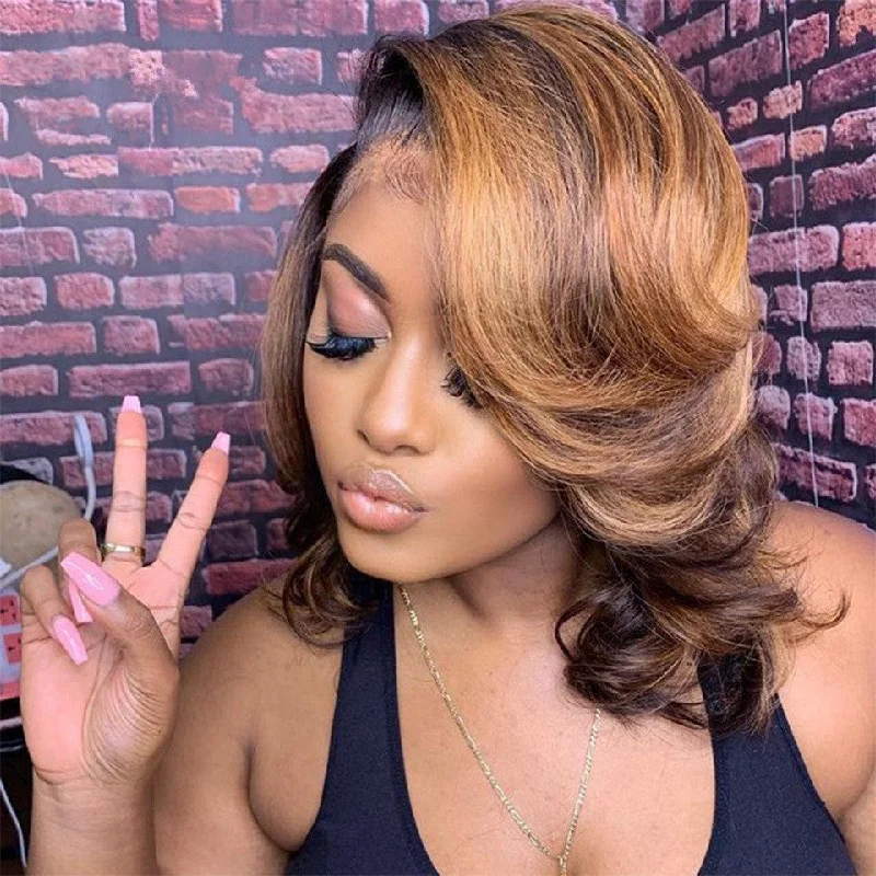 Alyssa | Highlight Blonde Preplucked Virgin Human Hair Wavy Bob Lace Wig