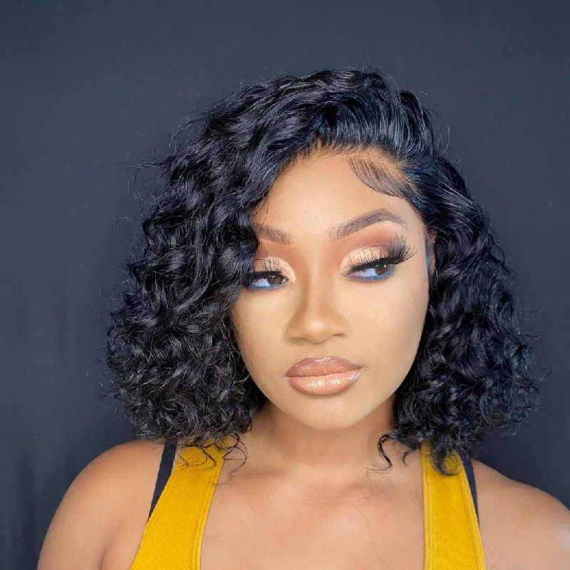 Ashley | Diamond Fake Scalp 13X6 Human Hair Lace Front Bob Wig Water Wave