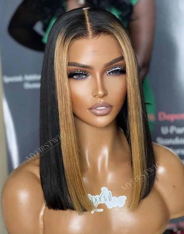 Aspecialunits - Malaysian Hair Ombre Highlight Glueless Blunt Cut Lace Front Wig - SPE001