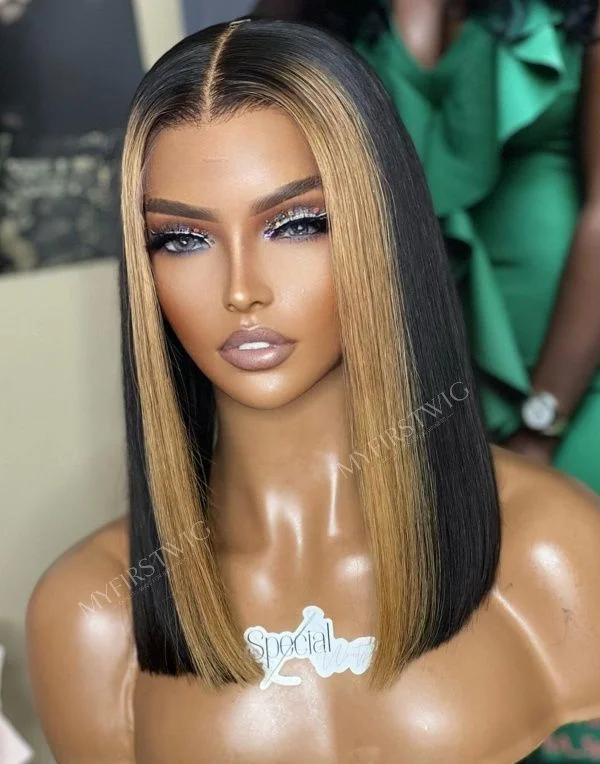 Aspecialunits - Malaysian Hair Ombre Highlight Glueless Blunt Cut Lace Front Wig - SPE001