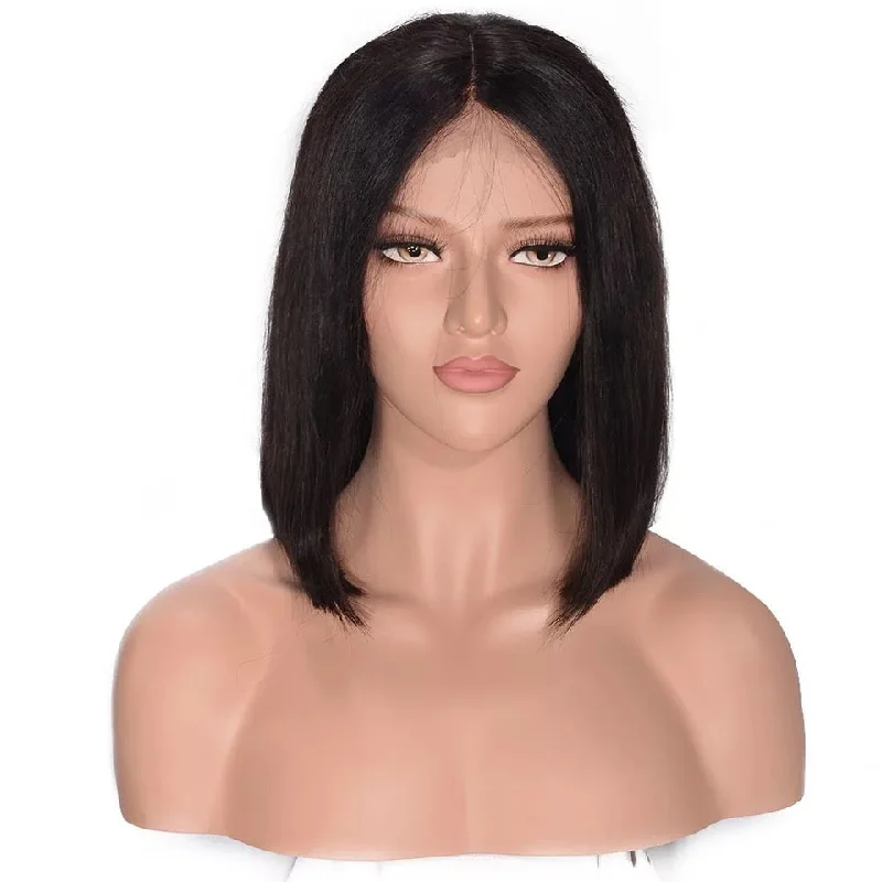 Full Lace Wig BOB Middle Part  Peruvian Human Hair for Black Women