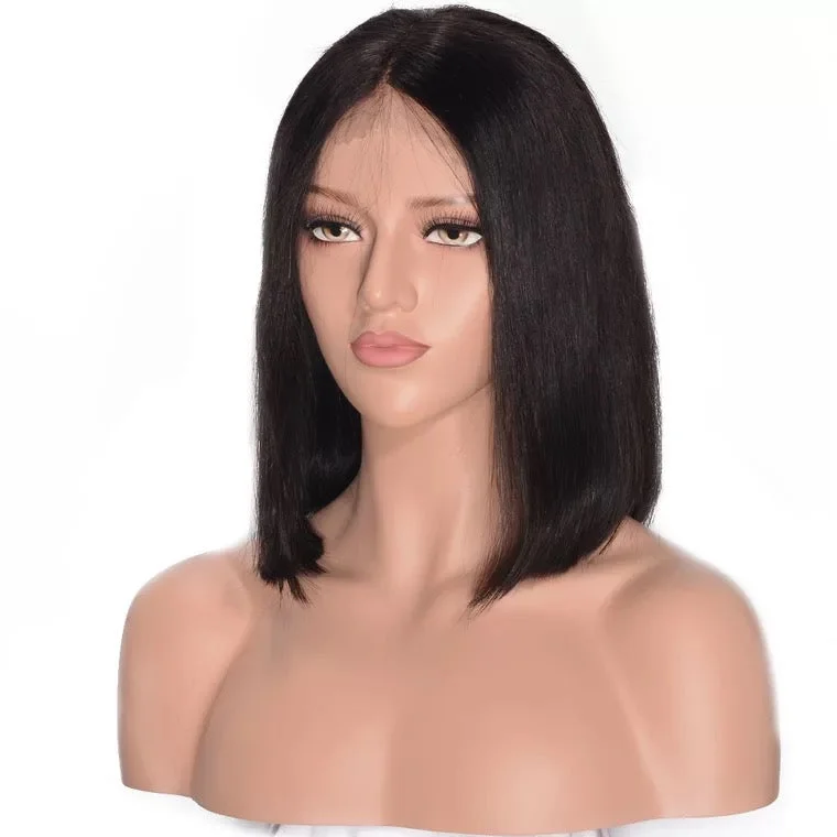 Full Lace Wig BOB Middle Part  Peruvian Human Hair for Black Women