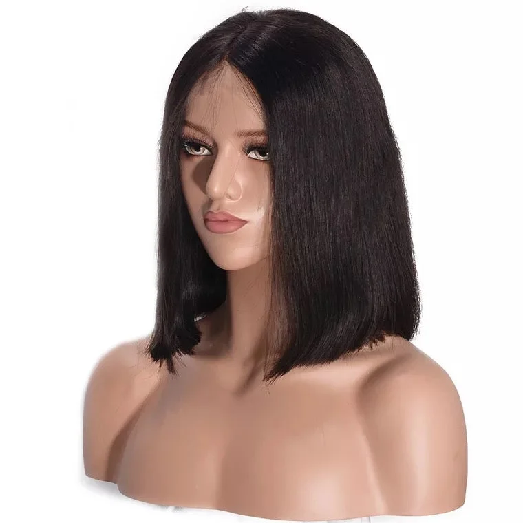 Full Lace Wig BOB Middle Part  Peruvian Human Hair for Black Women