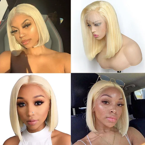 Blonde 613 Straight Bob Wig,Short Wig Middle Part Lace Frontal Human Hair