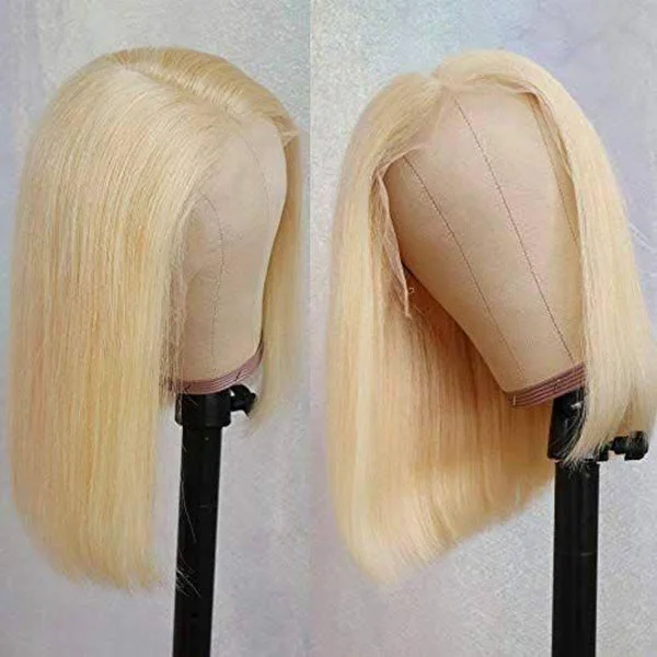 Blonde 613 Straight Bob Wig,Short Wig Middle Part Lace Frontal Human Hair