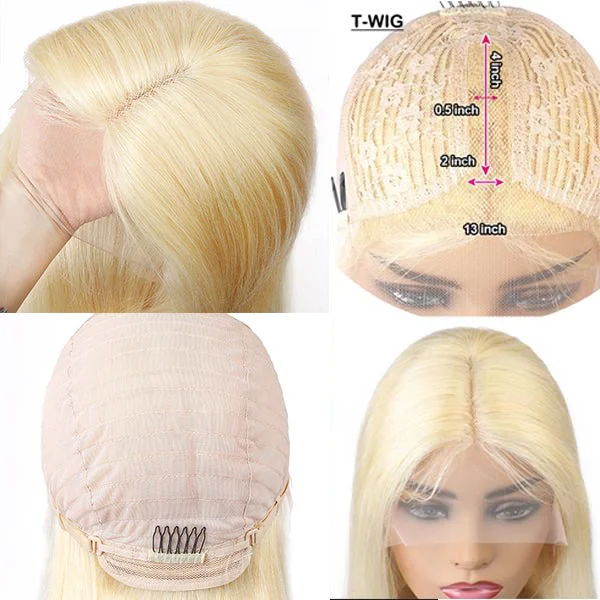 Blonde 613 Straight Bob Wig,Short Wig Middle Part Lace Frontal Human Hair