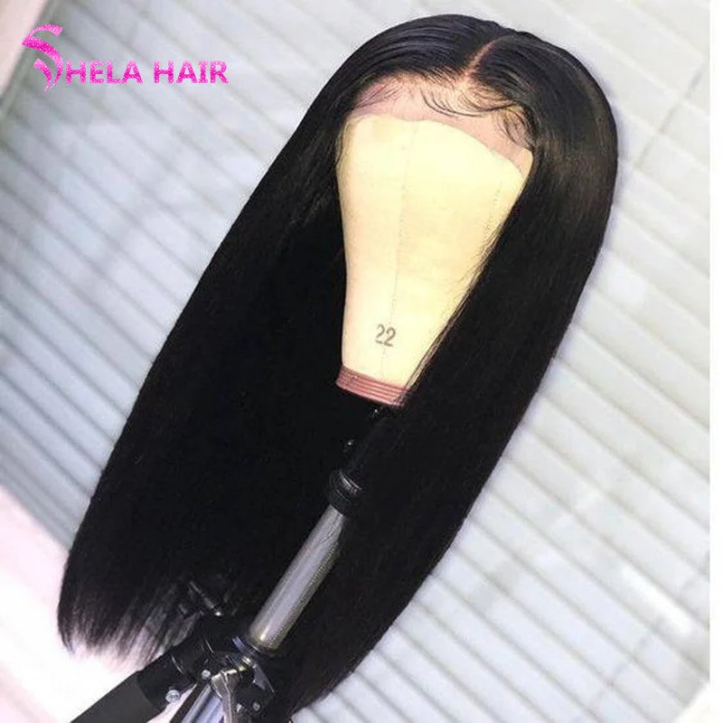 Natural Black Silk Straight Blunt Cut Bob Wig Lace Closure/ Frontal Wig