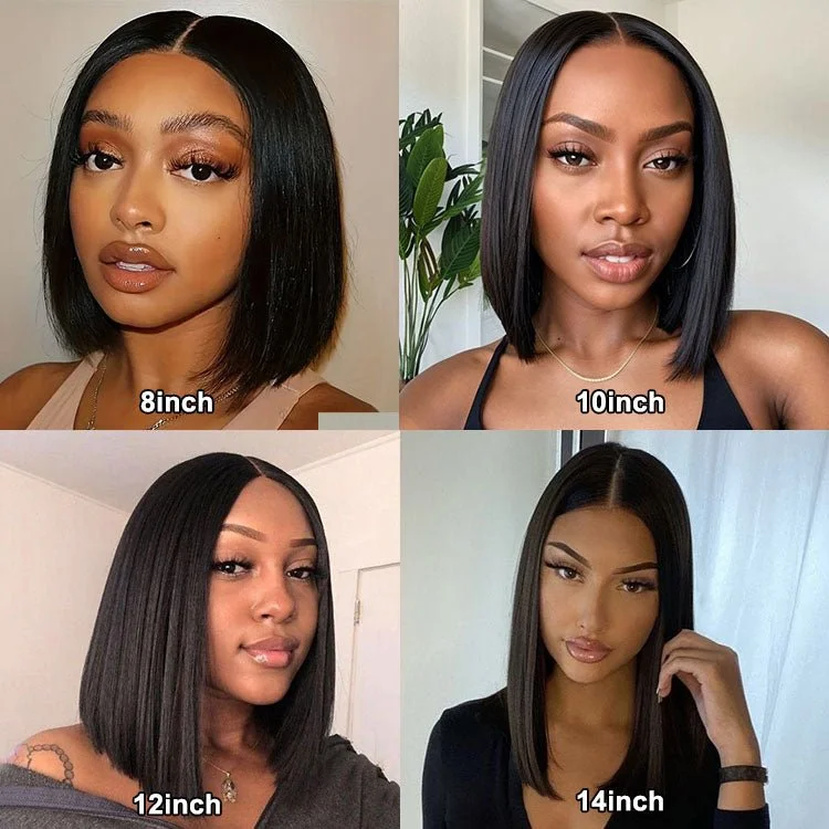 Glueless 4X4 Lace Three Part Bob Wigs With Baby Hair 100% Unprocessed Peruvian