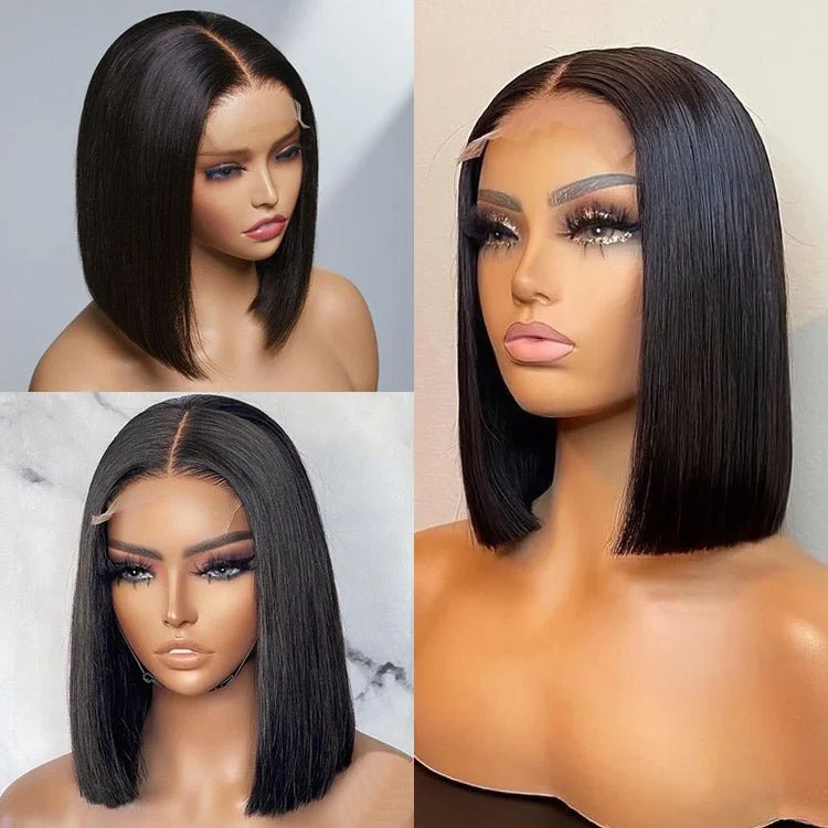 Glueless 4X4 Lace Three Part Bob Wigs With Baby Hair 100% Unprocessed Peruvian