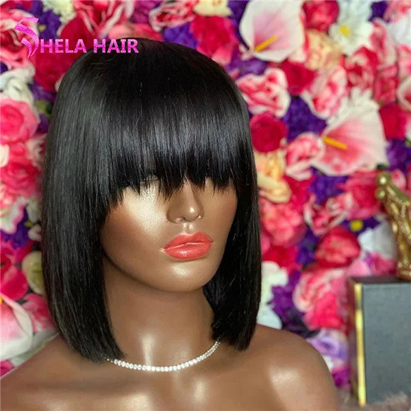 Bob Wig Straight With Bang Wig 200% High Density