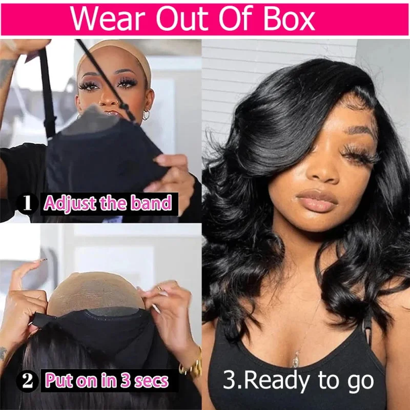 Body Wave Ready To Wear Glueless Lace Closure Wig Pre-plucked 5x5 HD Lace Wigs With Bleached Knots Pre-cut Short Bob Wigs