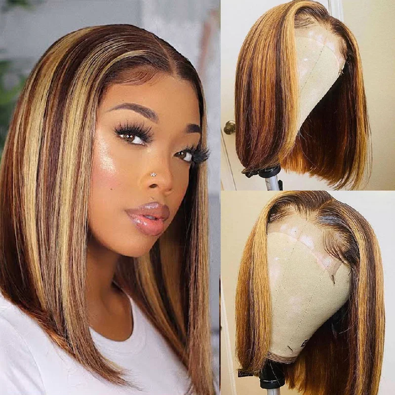 Bone Straight Human Hair Wig Bob Wig Lace Front Human Hair Wigs 4X4 Closure Wig