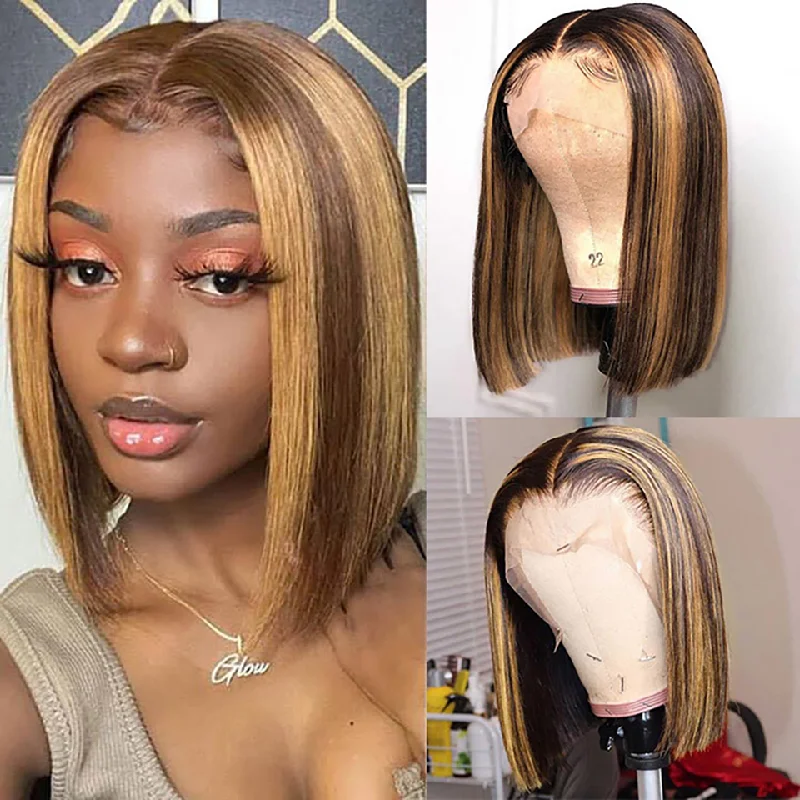 Bone Straight Human Hair Wig Bob Wig Lace Front Human Hair Wigs 4X4 Closure Wig