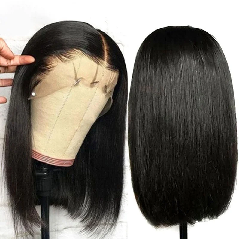 Bone Straight Human Hair Wig Bob Wig Lace Front Human Hair Wigs 4X4 Closure Wig