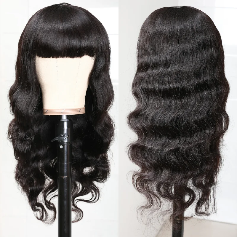 Body Wave Wigs With Bangs Glueless Virgin Brazilian Human Hair Wigs Machine Made Wigs For Women