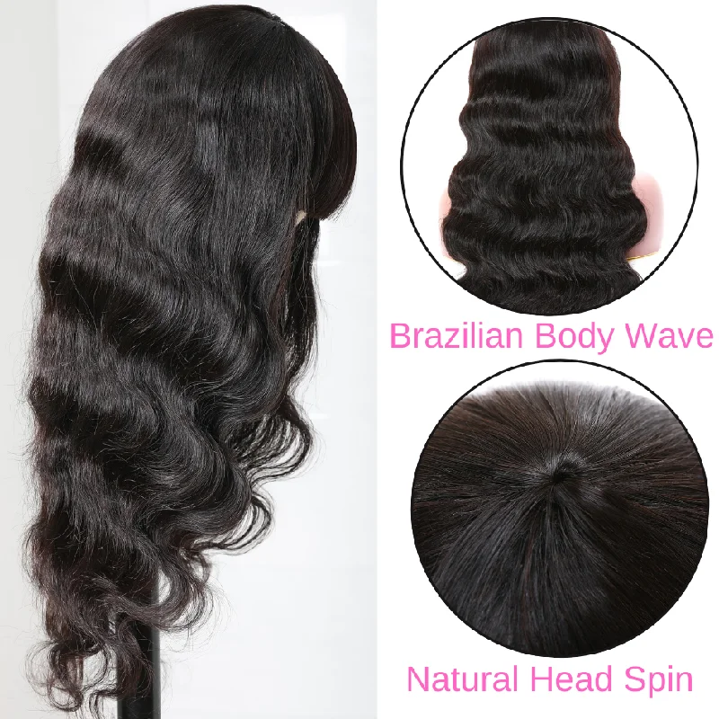 Body Wave Wigs With Bangs Glueless Virgin Brazilian Human Hair Wigs Machine Made Wigs For Women