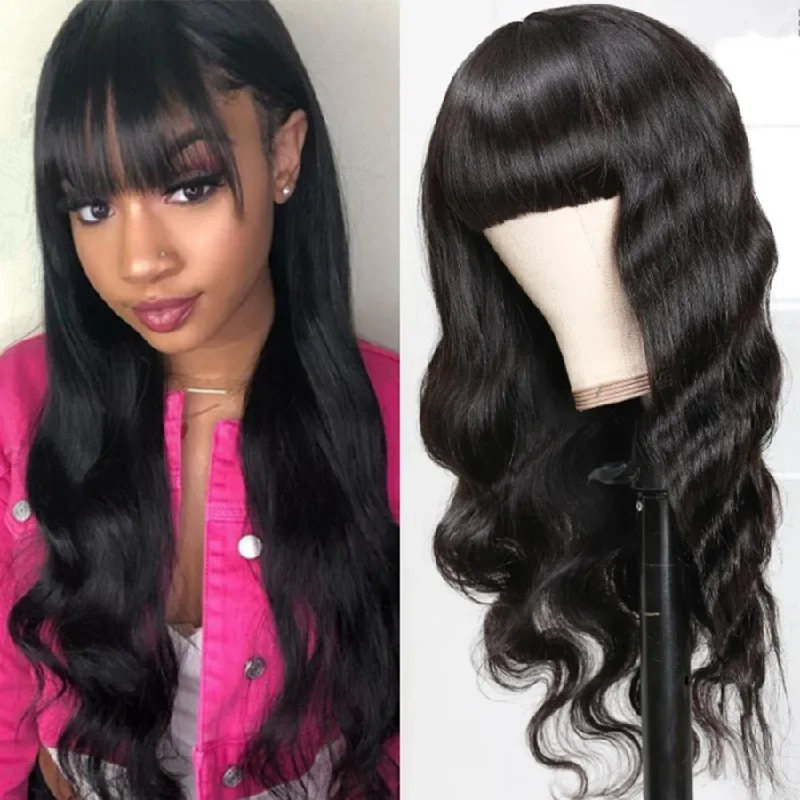 Body Wave Wigs With Bangs Glueless Virgin Brazilian Human Hair Wigs Machine Made Wigs For Women