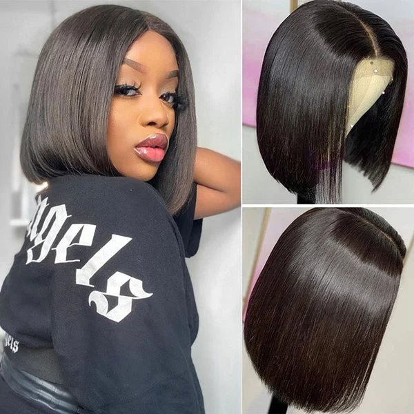 Burgundy Straight Lace Front Bob Wigs Colored Human Hair Wigs 4x4 Closure Wig