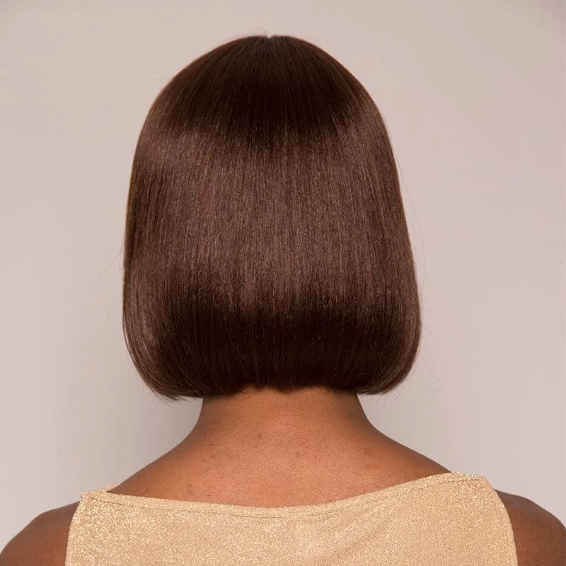 Chocolate Brown Color Straight Bob Wig With Bangs None Lace 14 inch