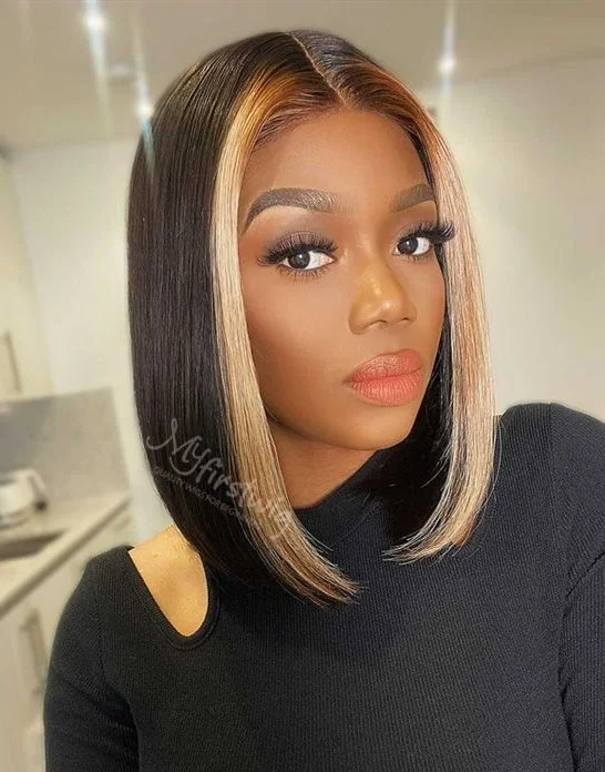 Coverupbyselorm - Human Hair Highlight Blunt Cut Lace Front Wig - CBS017