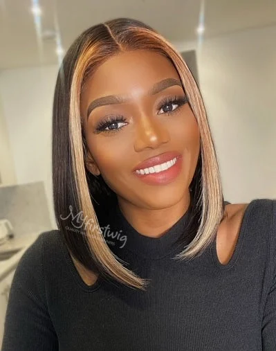 Coverupbyselorm - Human Hair Highlight Blunt Cut Lace Front Wig - CBS017