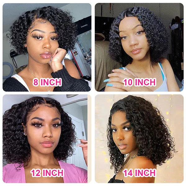 Reshine Curly Hair Short Bob Wig Kinky Curly Lace Front Human Hair Wigs Side Part Bob Closure Wig