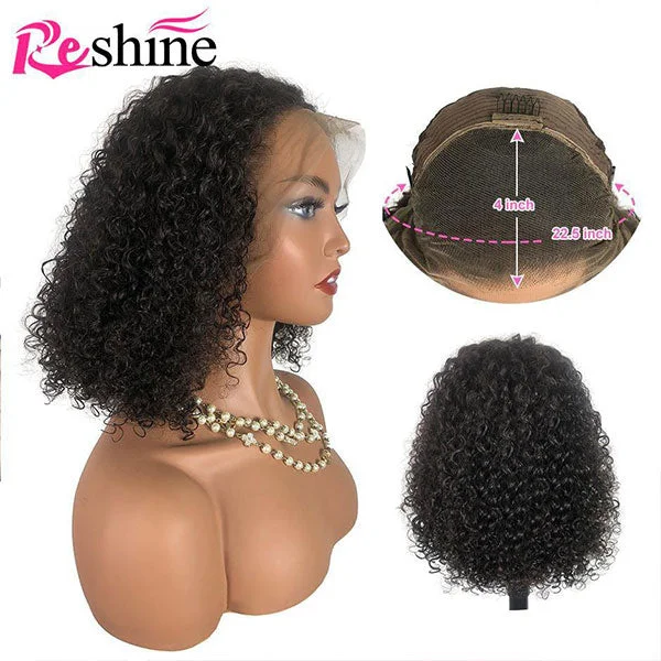 Reshine Curly Hair Short Bob Wig Kinky Curly Lace Front Human Hair Wigs Side Part Bob Closure Wig