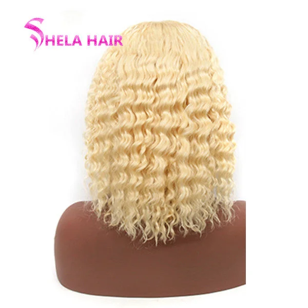 Deep Wave #613 Blonde Bob Human Hair Transparent Lace Wigs