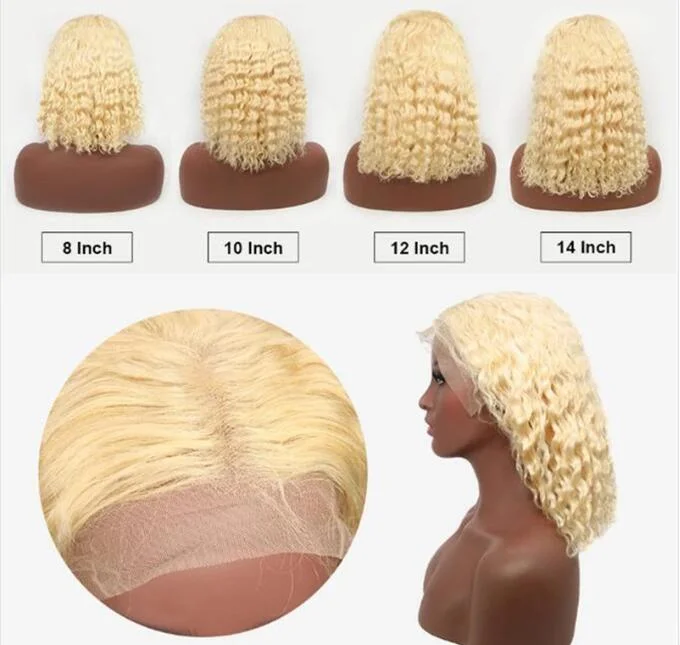 Deep Wave #613 Blonde Bob Human Hair Transparent Lace Wigs