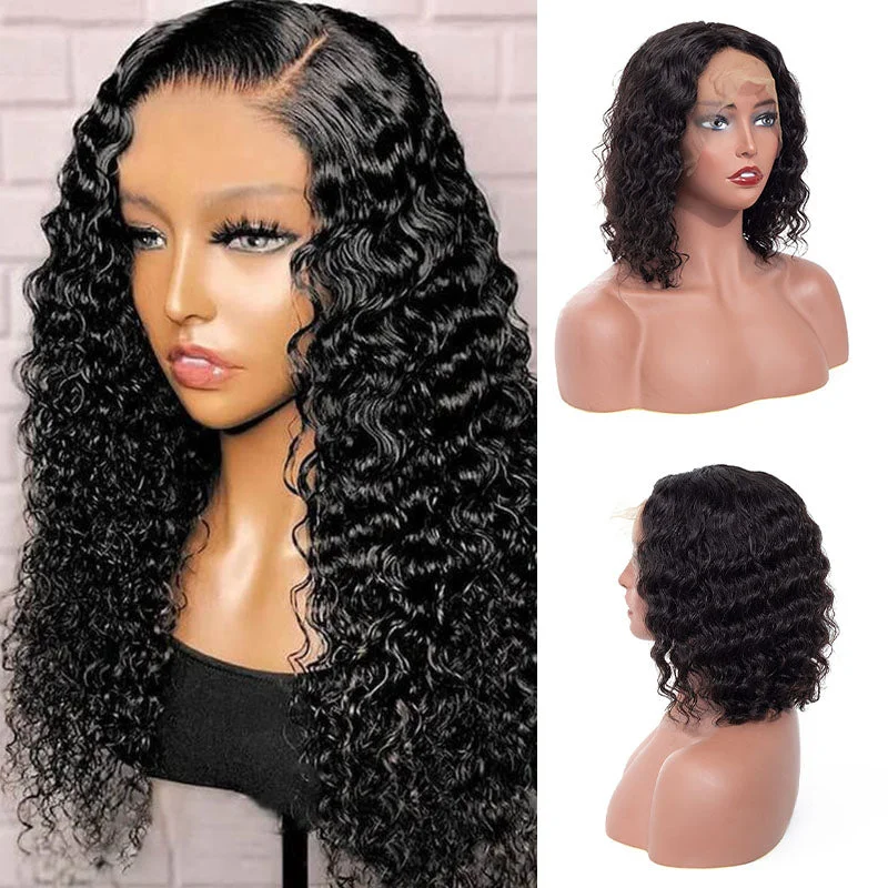 Wesface Deep Wave Lace Bob Wig Natural Black Human Hair Wig For Women