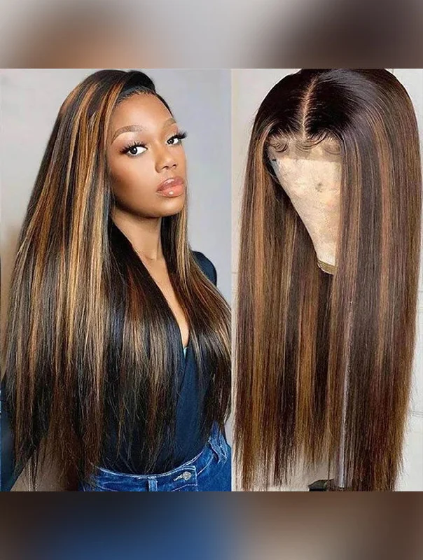 Ombre Highlight 100% Human Hair13x4  HD Lace Frontal Wig DB02