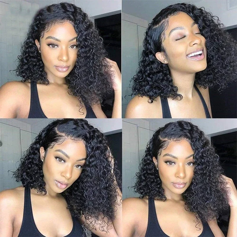 Brazilian Human Hair Curly Short Bob 13*4 HD Lace Front Wig Pre Plucked D007