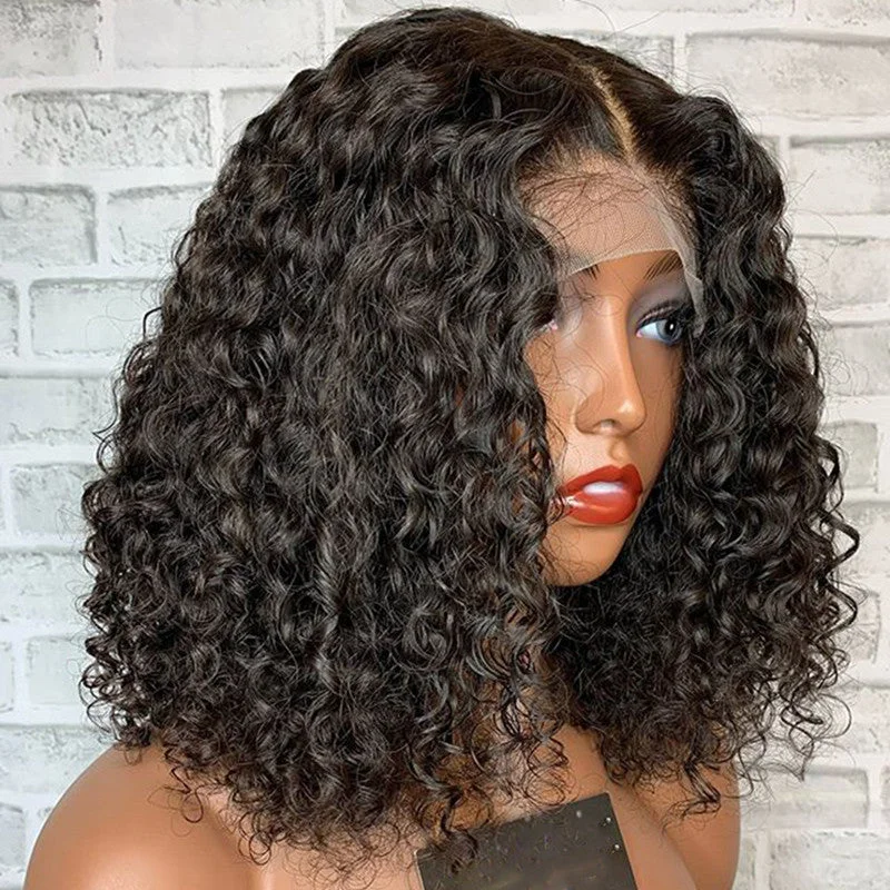 Brazilian Human Hair Curly Short Bob 13*4 HD Lace Front Wig Pre Plucked D007